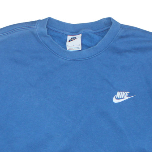 Nike Men Blue Pullover Sweatshirt M Crew Neck Fleece Logo