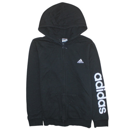 Adidas Women's Black Full Zip Hoodie L Logo Print Casual Sweatshirt