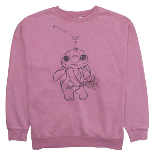 Primark Disney Stitch Pink Sweatshirt Women M Pullover Cotton Blend