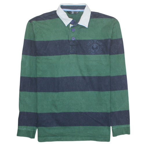 Dunnes Men Green Striped Rugby Henley Sweatshirt M