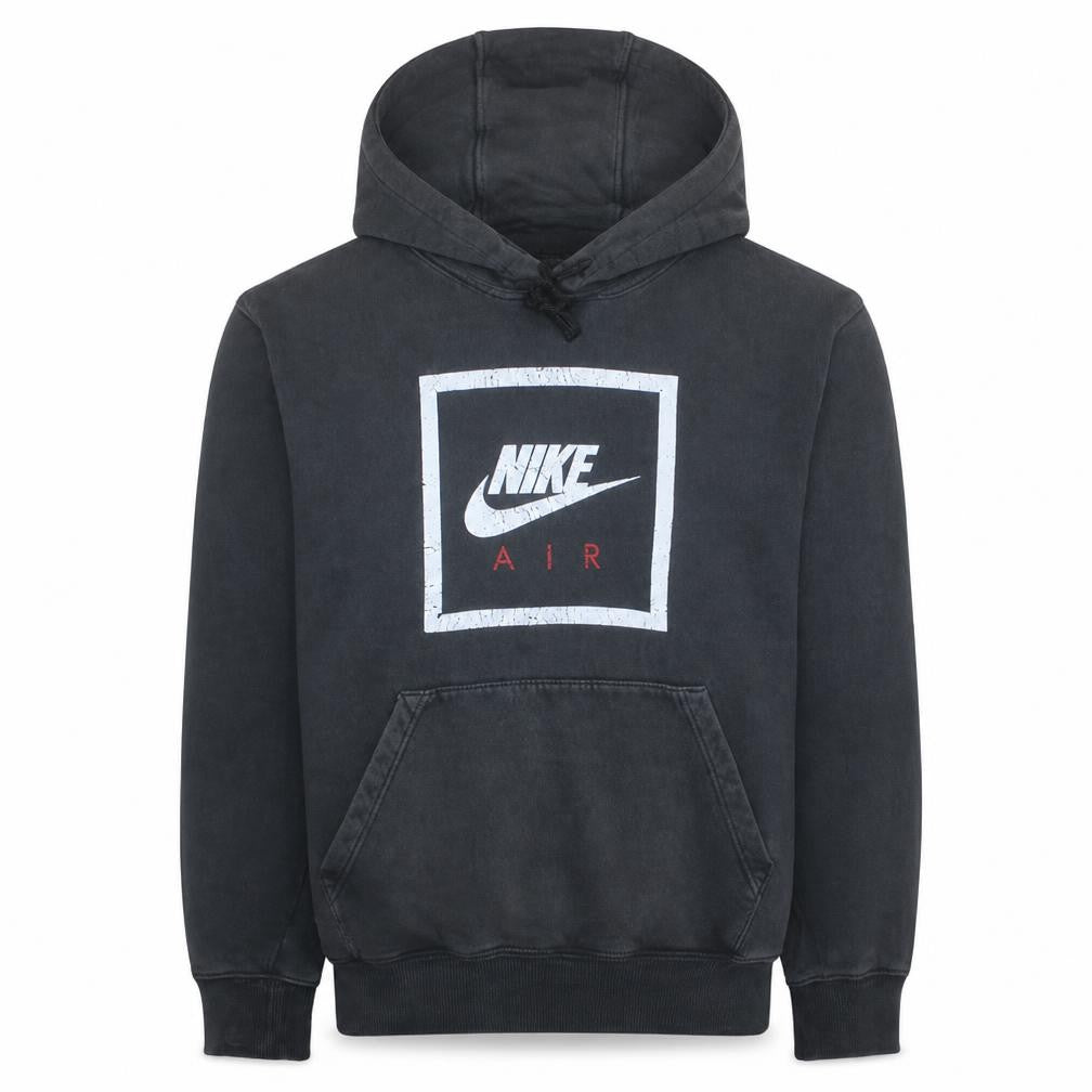 Front view of Nike Men Black Pullover Hoodie M Graphic Print Fleece Sweatshirt