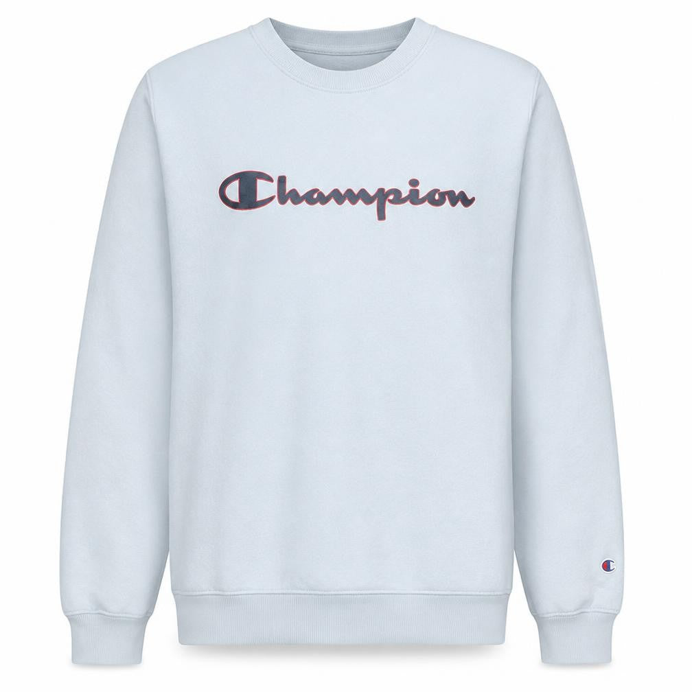 Front view of Champion Men's White Pullover Large Crew Neck Sweatshirt