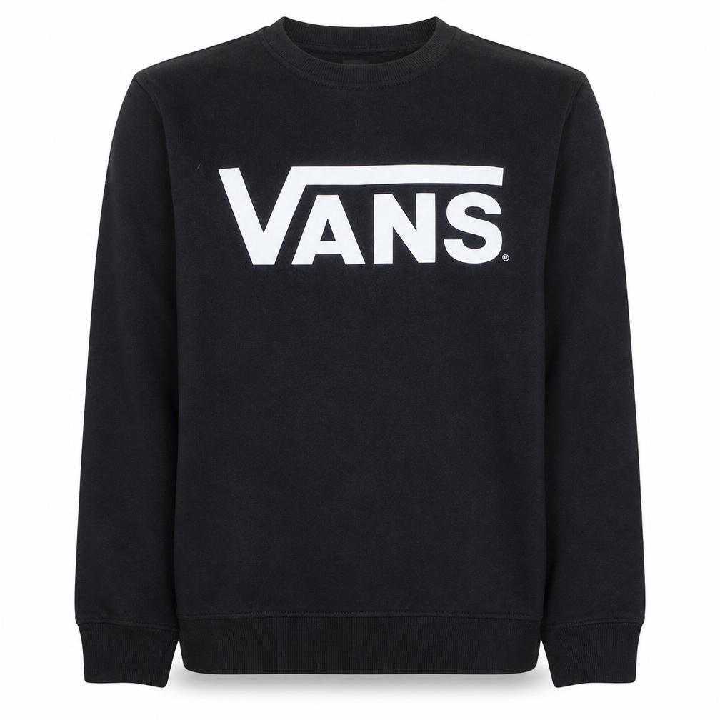 Front view of Vans men’s black xs pullover crew neck sweatshirt