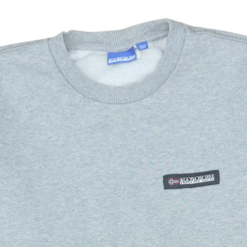 Napapijri Men's Grey Crew Neck Pullover Sweatshirt Size S