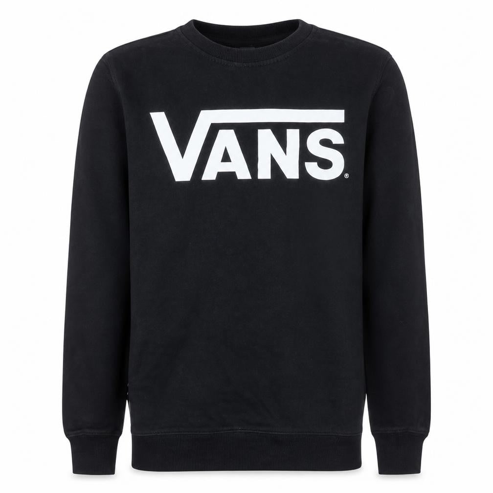 Front view of Vans men’s black xs crew neck graphic print sweatshirt