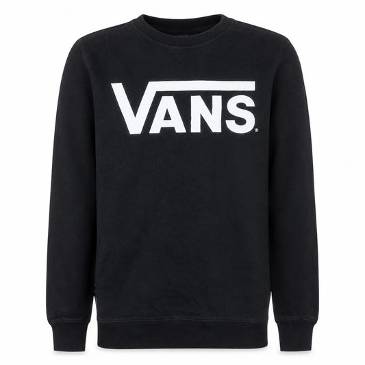 Front view of Vans men’s black xs crew neck graphic print sweatshirt