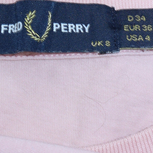 Fred Perry Women Pink Cotton Crew Neck Short Sleeve T-Shirt UK 8