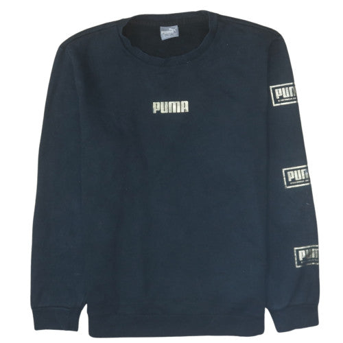 Puma Mens Black Small Crew Neck Pullover Sweatshirt Logo Classic