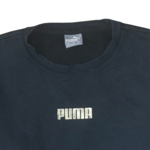 Puma Mens Black Small Crew Neck Pullover Sweatshirt Logo Classic