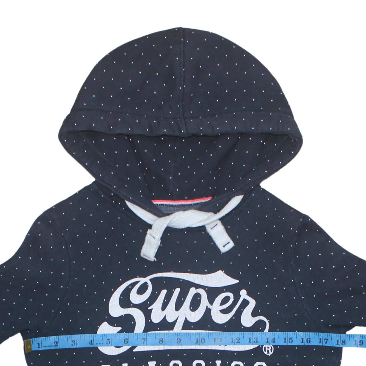 Superdry Men's Blue Polka Dot Pullover Hoodie Size M Classic Style
