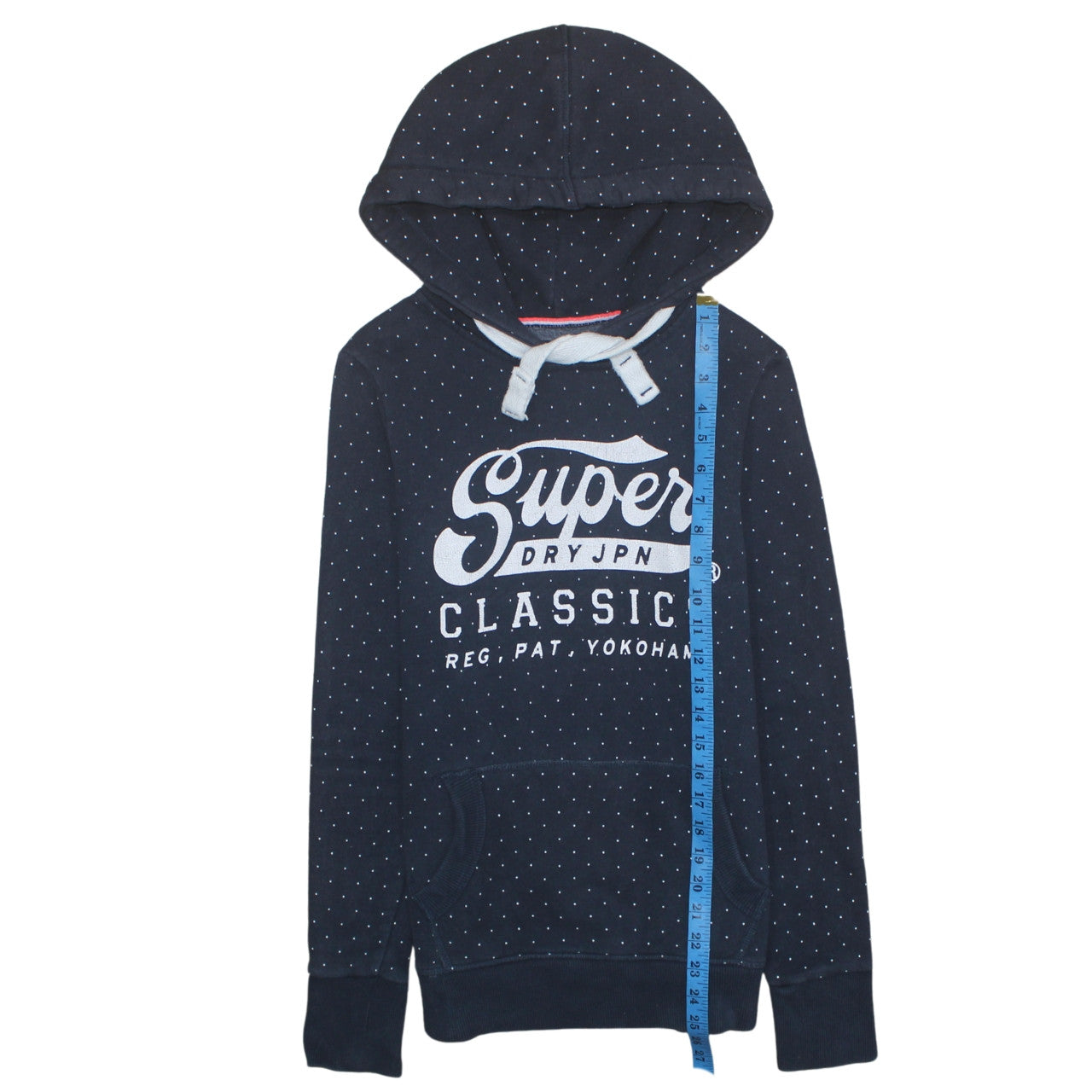 Superdry Men's Blue Polka Dot Pullover Hoodie Size M Classic Style