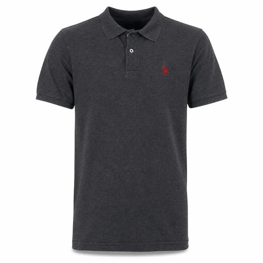 Front view of U.S. Polo Assn. Men's Grey Cotton Short Sleeve Polo Shirt M