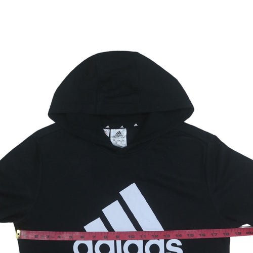Adidas Boys Black Pullover Hoodie 13-14 Years Cotton Blend Logo Print