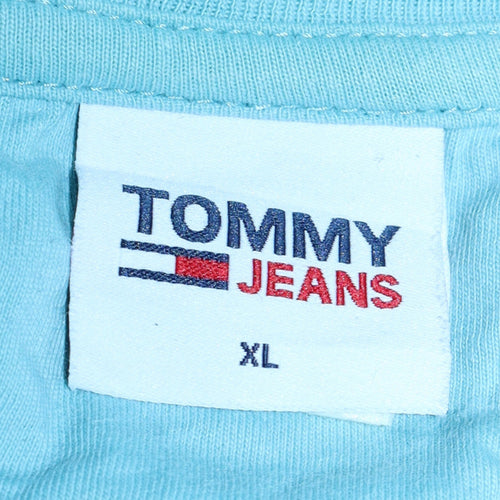 Tommy Jeans Men's Blue Graphic Logo T-Shirt XL Cotton Crew Neck