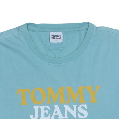 Tommy Jeans Men's Blue Graphic Logo T-Shirt XL Cotton Crew Neck