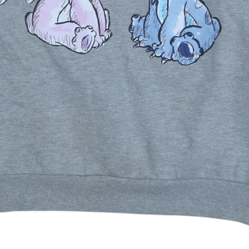 Disney Women Grey Lilo & Stitch Long Sleeve Pullover Sweatshirt Size L