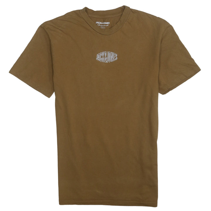 Jack & Jones Men's Brown Logo Crew Neck Cotton T-Shirt Size M