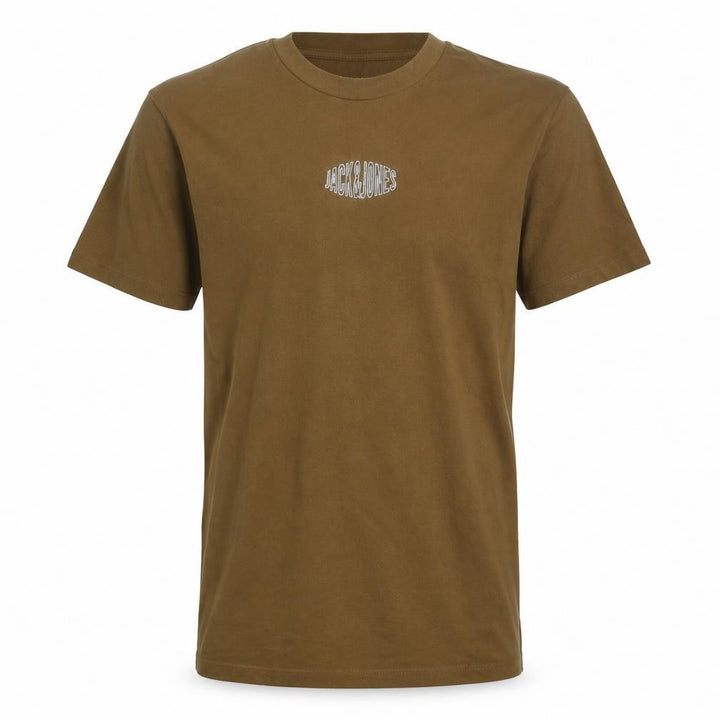 Jack & Jones Men's Brown Logo Crew Neck Cotton T-Shirt Size M