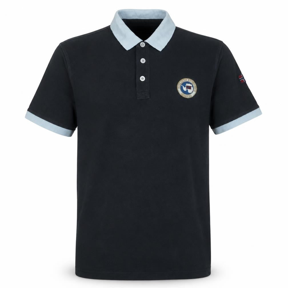 Front view of Napapijri Men Black Regular Fit Cotton Polo Shirt M