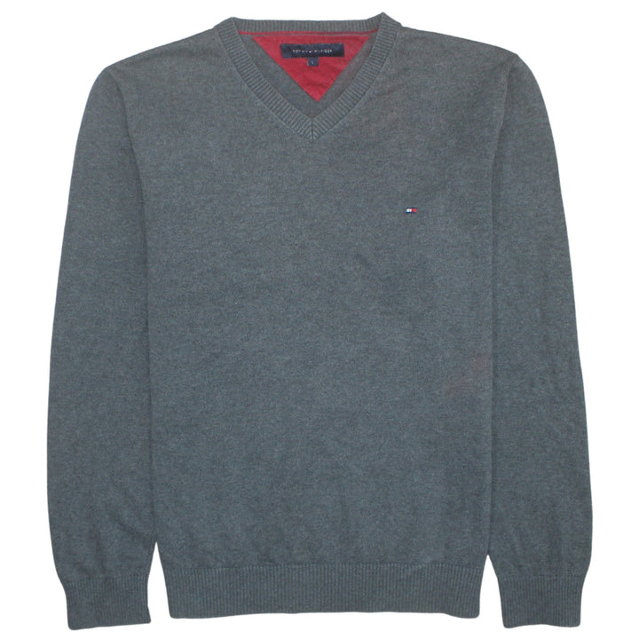 Tommy Hilfiger Men's Grey V-Neck Cotton Knit Sweatshirt Size L