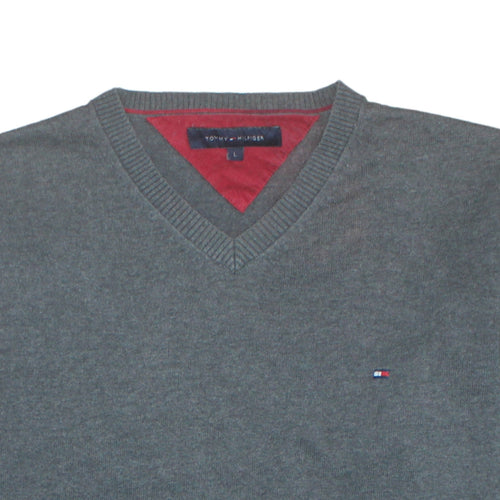 Tommy Hilfiger Men's Grey V-Neck Cotton Knit Sweatshirt Size L