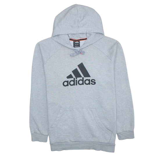Adidas Mens Grey Pullover Hoodie L Logo Sports Cotton Blend