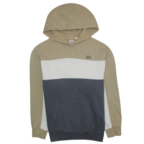 Levi's Men's Beige Blue Colour Block Relaxed Fit L Pullover Hoodie