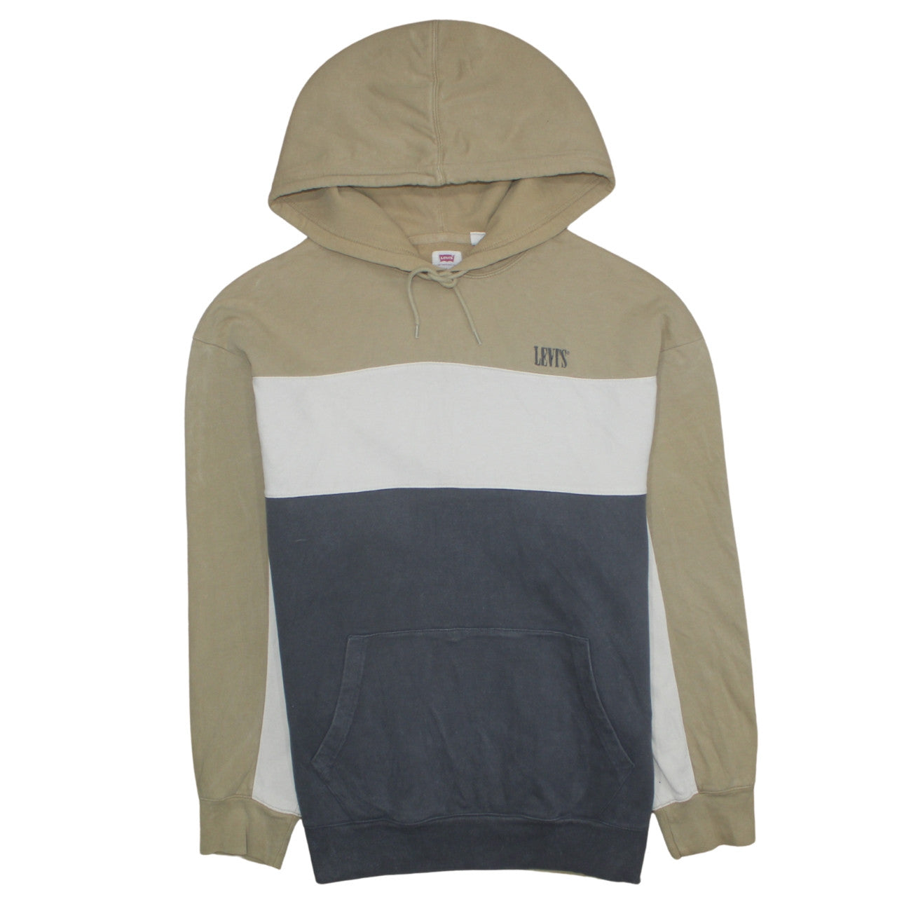 Levi's Men's Beige Blue Colour Block Relaxed Fit L Pullover Hoodie