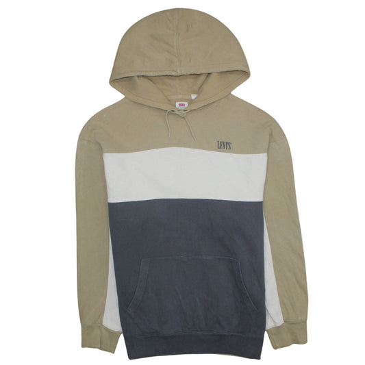Levi's Men's Beige Blue Colour Block Relaxed Fit L Pullover Hoodie