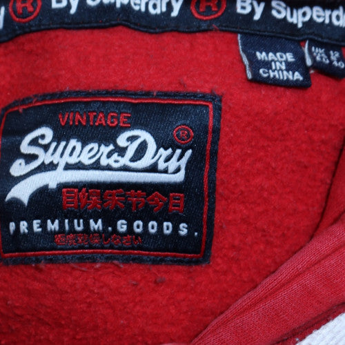 Superdry Womens Red Pullover Hoodie Size M Cotton Blend