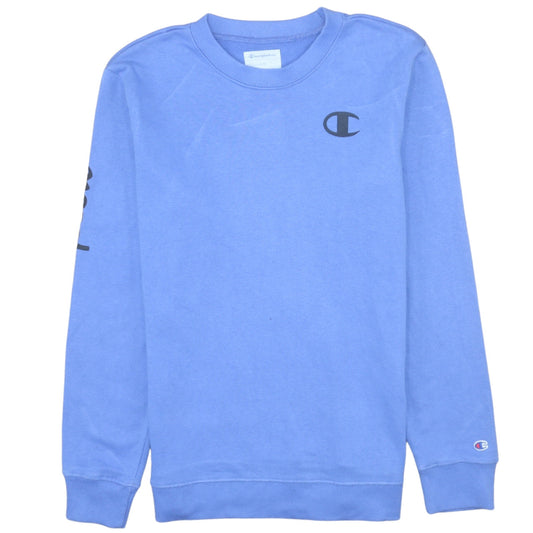 Champion Women's Blue Crew Neck Sweatshirt Size L Logo Print