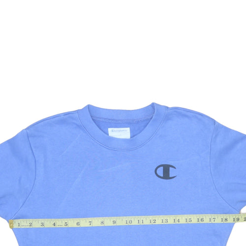 Champion Women's Blue Crew Neck Sweatshirt Size L Logo Print