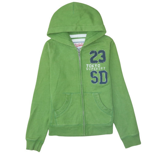 Superdry Women Green Full Zip Hoodie M Cotton Blend Casual