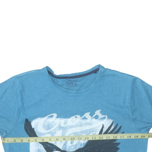 Jean Pascale Men’s Blue Graphic Eagle Crew Neck T-Shirt Size L