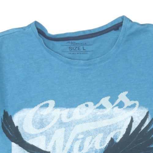 Jean Pascale Men’s Blue Graphic Eagle Crew Neck T-Shirt Size L