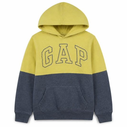 Front view of Gap Kids boys’ yellow & grey pullover hoodie xxl cotton blend sweatshirt