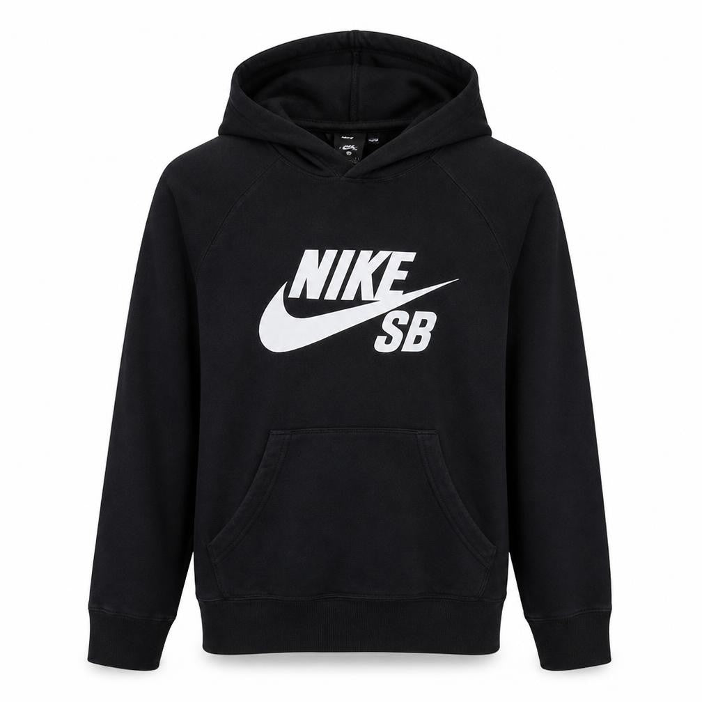 Front view of Nike SB Men's Black Pullover Hoodie Small Logo Fleece Sweatshirt