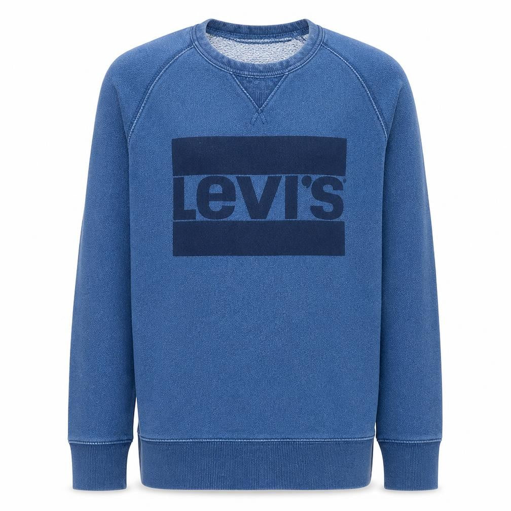Front view of Levi's Men's Blue Logo Crew Neck Pullover Sweatshirt, size S