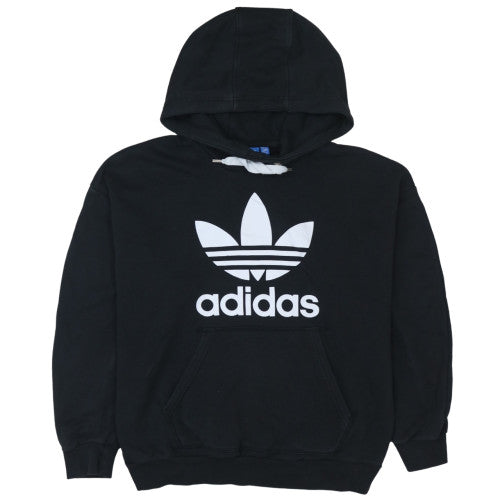 Adidas Womens Black Pullover Hoodie Size 16 Logo Print Cotton