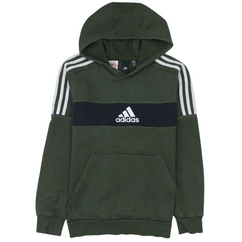 Adidas Boys Green Pullover Hoodie 13-14 Years Fleece Logo Sweatshirt