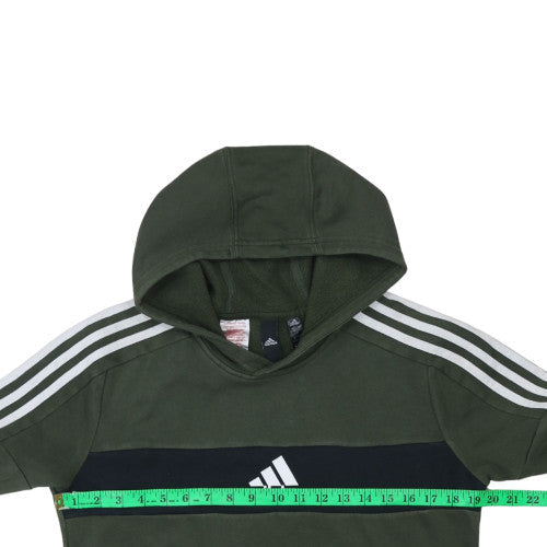 Adidas Boys Green Pullover Hoodie 13-14 Years Fleece Logo Sweatshirt