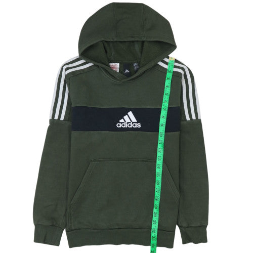 Adidas Boys Green Pullover Hoodie 13-14 Years Fleece Logo Sweatshirt