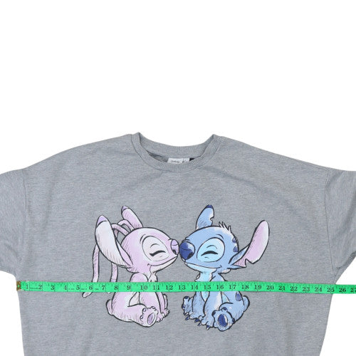 Disney Women Grey Lilo & Stitch Graphic Pullover Sweatshirt Size L