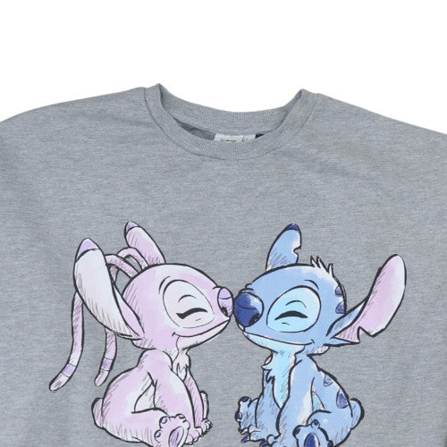 Disney Women Grey Lilo & Stitch Graphic Pullover Sweatshirt Size L