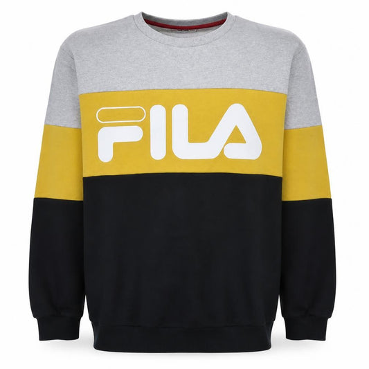Front view of Fila Men's Grey Yellow Black Logo Crew Neck Sweatshirt M