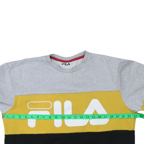 FILA Men's Grey Yellow Black Logo Crew Neck Sweatshirt M