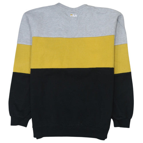 FILA Men's Grey Yellow Black Logo Crew Neck Sweatshirt M