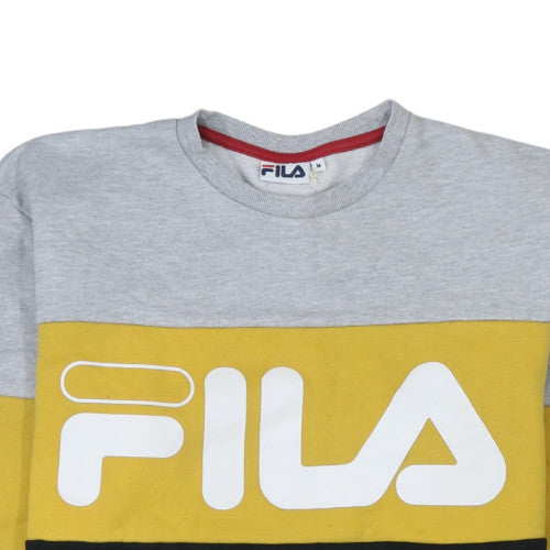 FILA Men's Grey Yellow Black Logo Crew Neck Sweatshirt M