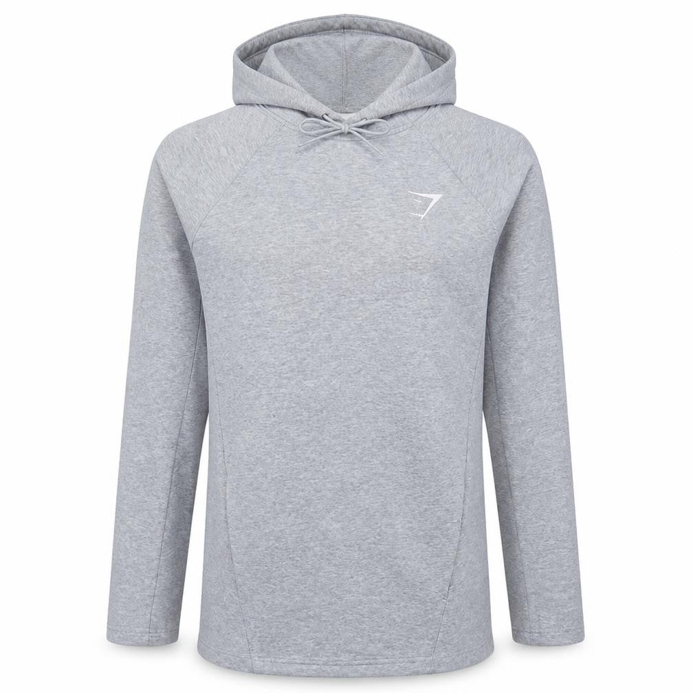 Front view of Gymshark Men's Grey XS Pullover Hoodie Slim Fit Lightweight