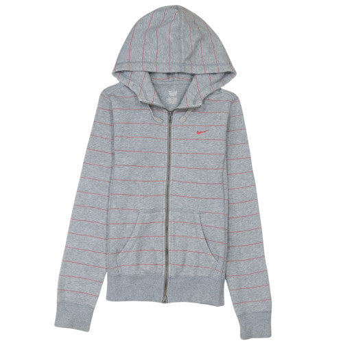 Nike Women's Grey Full Zip Hoodie XS UK 4/6 Striped Athletic Dept